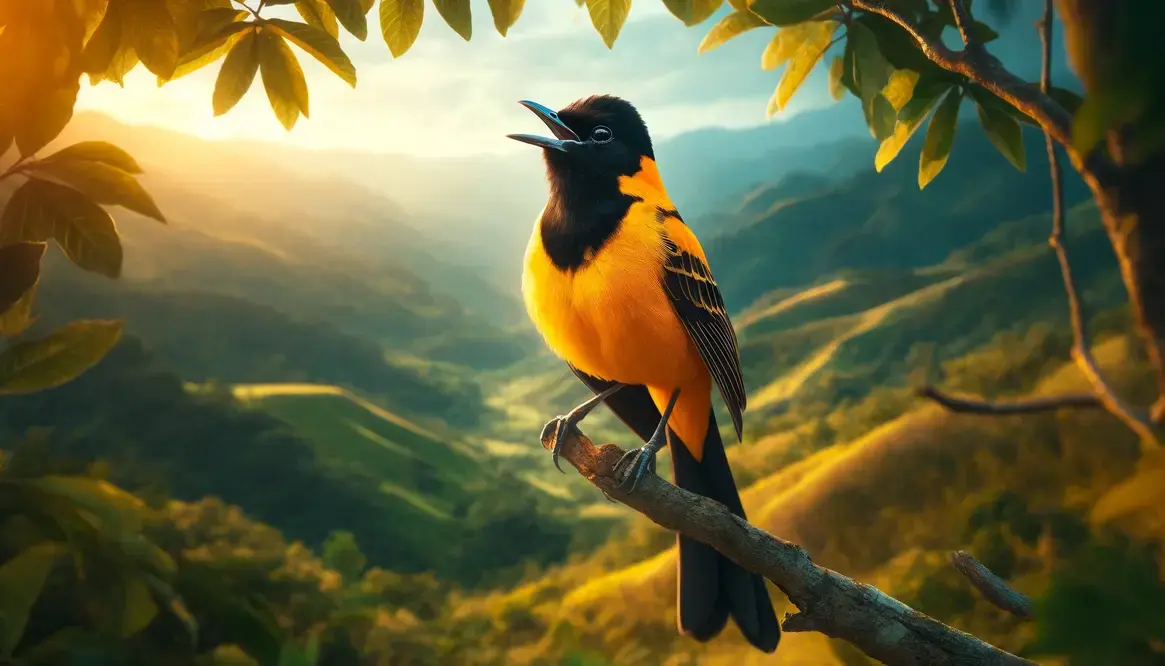 Turpial, el ave nacional de Venezuela, mostrándolo en su hábitat natural. Turpial, el ave nacional de Venezuela, mostrándolo en su hábitat natural.
