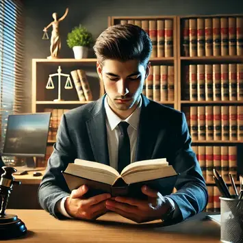 abogado leyendo en un entorno profesional