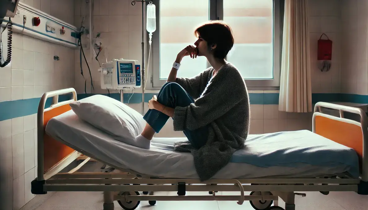 persona sentada en una cama de hospita persona sentada en una cama de hospita